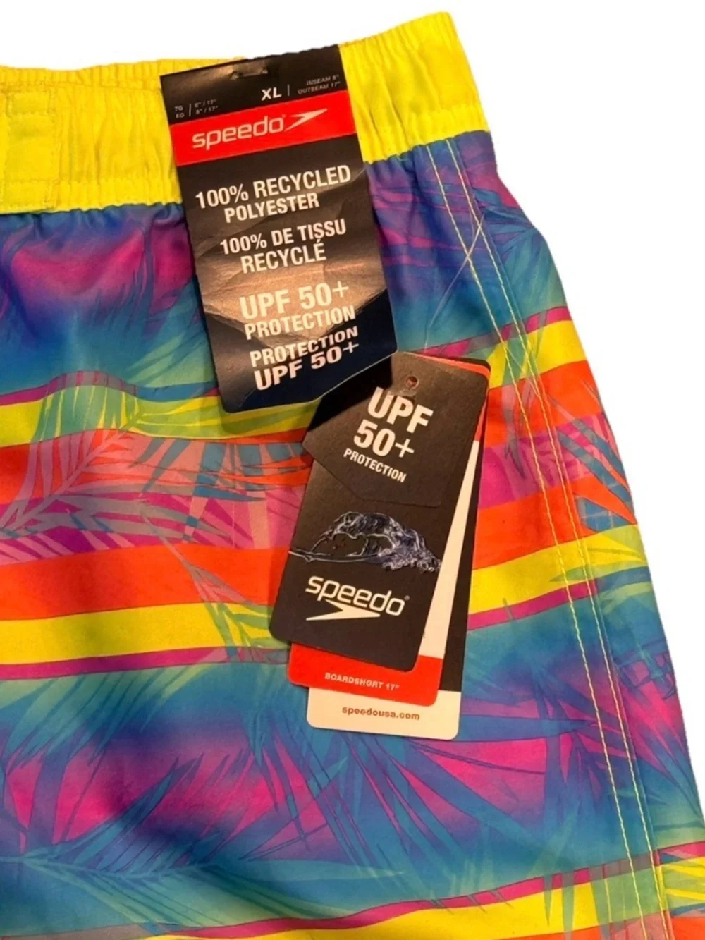 Speedo Boys Board Shorts Neon Tropical Stripe Palm UPF 50+ XL 18/20